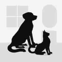 Kostenloser Vektor hunde- und katzenschattenbildillustration des flachen designs