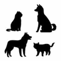 Kostenloser Vektor hunde- und katzenschattenbildillustration des flachen designs