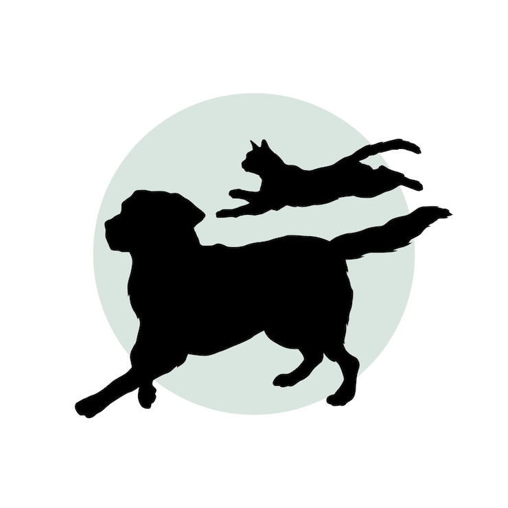 Kostenlose Vektor hunde- und katzenschattenbildillustration des flachen designs