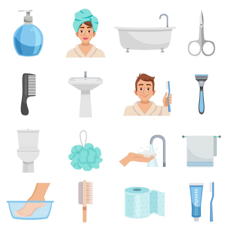 Kostenlose Vektor hygieneprodukte-icon-set