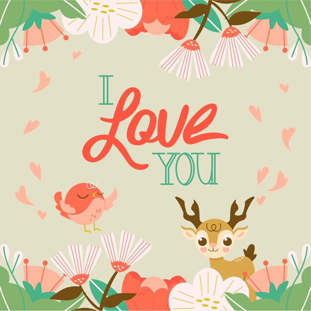 Ich Liebe Dich Nachricht Mit Floralen Thema Kostenlose Vektor