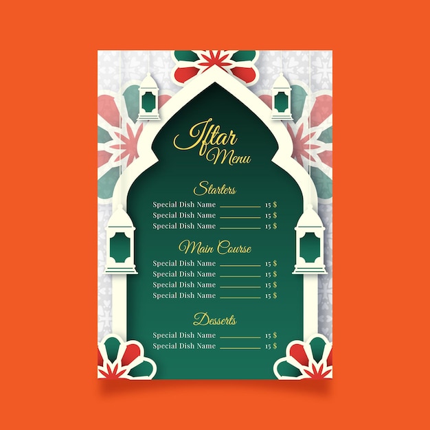 Iftar-Menüvorlage im Papierstil