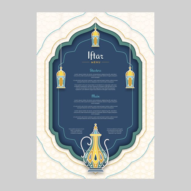 Iftar-Menüvorlage im Papierstil