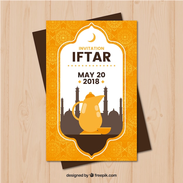 Iftar Party Einladung mit Moschee Silhouette und Teekanne