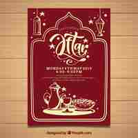 Kostenloser Vektor iftar party einladung mit tee in der hand gezeichneten stil