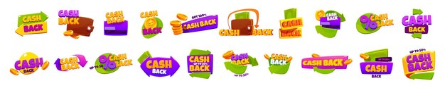 Ikonen der Cash-Back-Angebote Konzept der Geldrückerstattung