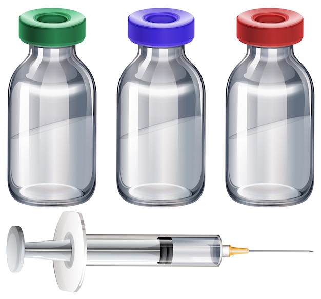 Kostenloser Vektor illustration der impfstoff-flaschen auf einem weißen hintergrund