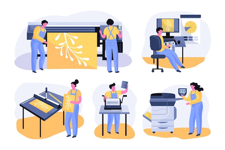 Kostenlose Vektor illustration der organischen flachdruckindustrie