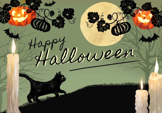 Illustration der schwarzen katze für halloween themed hintergrund