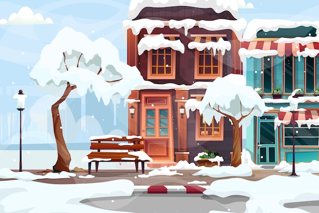 Illustration der Stadtlandschaft Winterlandschaft im Schneesturm