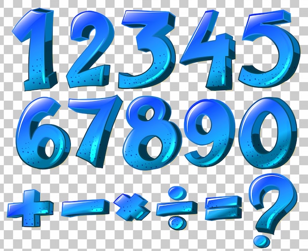 Illustration der zahlen und mathe-symbole in blauer farbe auf weißem hintergrund