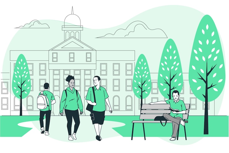 Kostenlose Vektor illustration des college-campus-konzepts