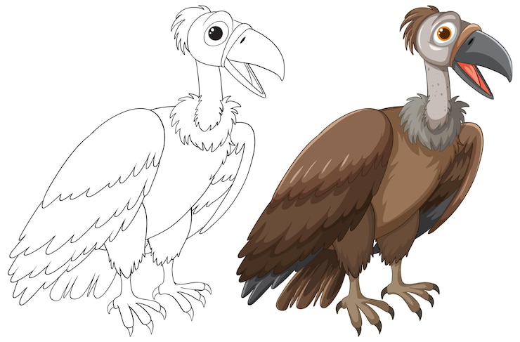 Kostenlose Vektor illustration des geiern von der skizze zur farbe