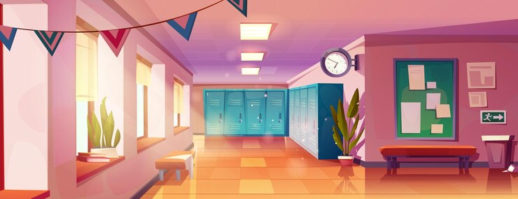 Kostenlose Vektor illustration des innenraums eines schulkorridors