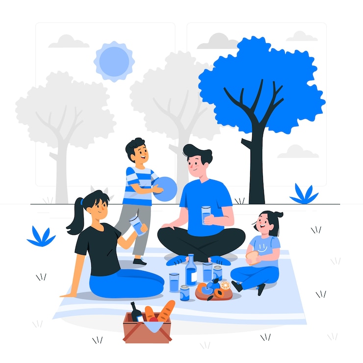 Kostenlose Vektor illustration des konzepts eines familienpicknicks