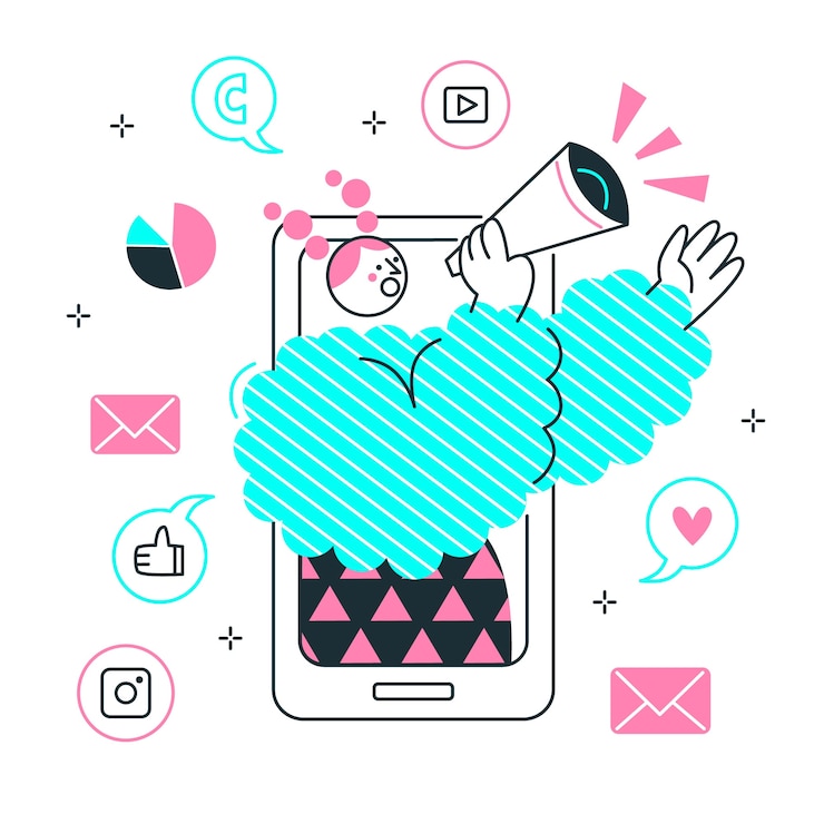 Kostenlose Vektor illustration des mobile-marketing-konzepts