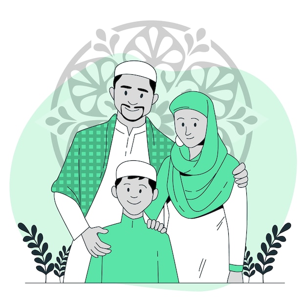 Kostenloser Vektor illustration des muslimischen familienkonzepts