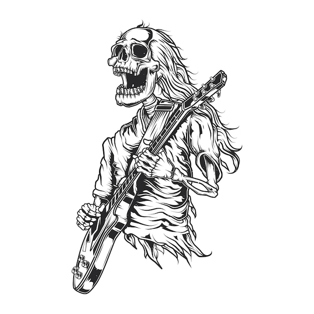 Kostenloser Vektor illustration des skeletts, das gitarre spielt