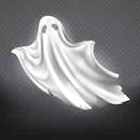 Kostenloser Vektor illustration des weißen geistes, phantomschattenbild lokalisiert auf transparentem hintergrund.