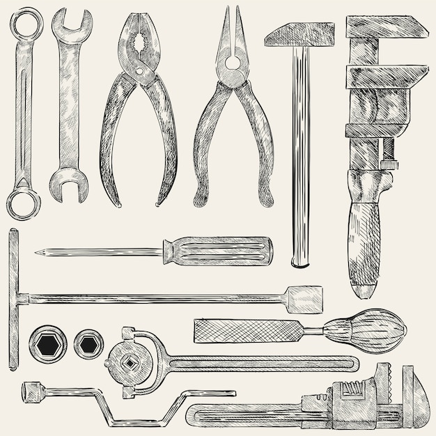 Kostenloser Vektor illustration eines satzes mechanikerwerkzeuge