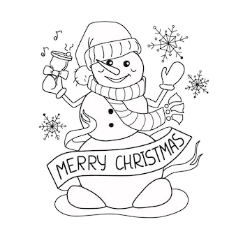 Illustration eines schneemanns mit einer glocke weihnachtsfärbung isolierter hintergrund