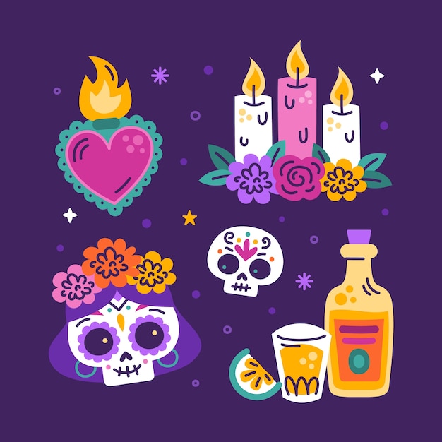 Kostenloser Vektor illustration flacher charaktere für die feier des dia de muertos