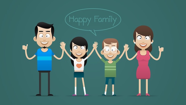 Illustration, glückliche familie, die händchen hält und lächelt, format eps 10