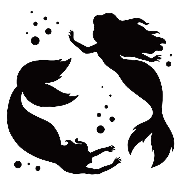Illustration mit flacher Silhouette einer Meerjungfrau