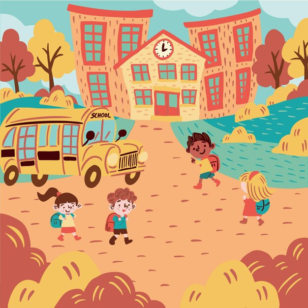 Illustration mit Kindern zurück zur Schule