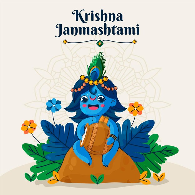 Illustration von Baby Krishna, die Butter isst