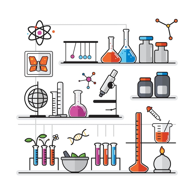 Illustration von Chemielaborinstrumenten eingestellt