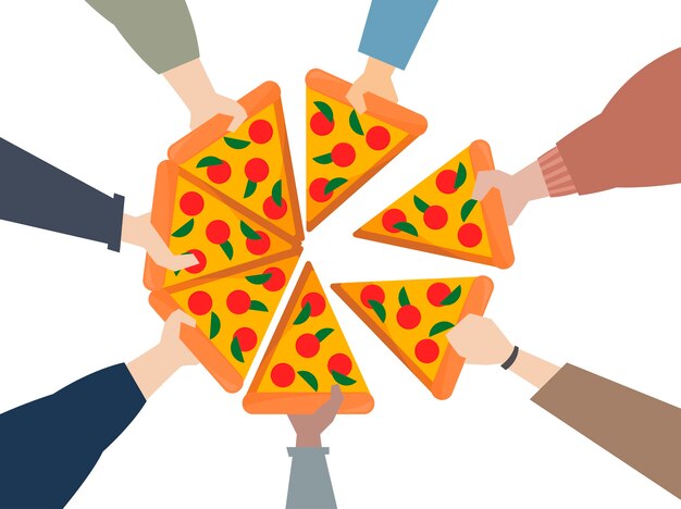 Illustration Von Den Handen Die Eine Pizza Teilen Premium Vektor