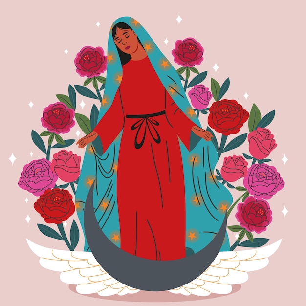 Kostenloser Vektor illustration von flat dia de la virgen de guadalupe