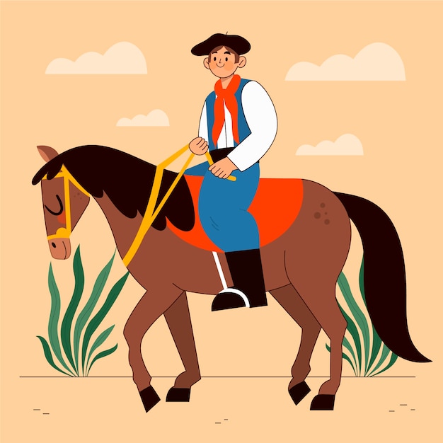 Kostenloser Vektor illustration von gaucho-cowboy im handgezeichneten stil