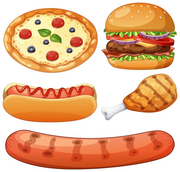 Illustration von leckerem Fast-Food-Sortiment