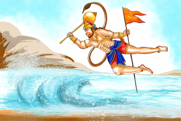 Kostenloser Vektor illustration von lord hanuman für hanuman jayanti festival karten hintergrund