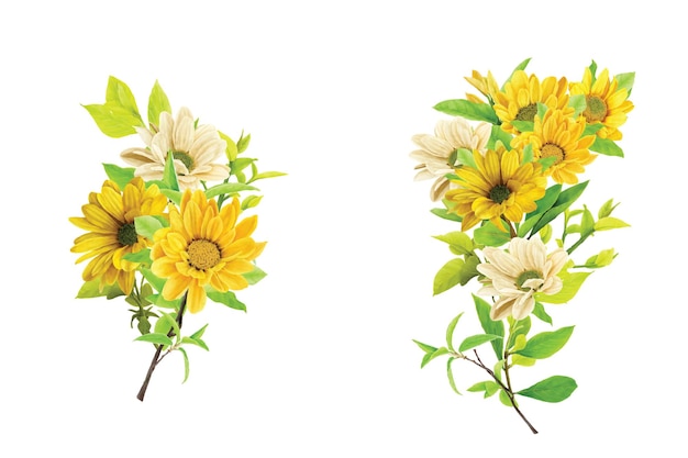 Kostenloser Vektor illustration von sonnenblumenbouquet und zweigornament