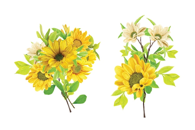 Kostenloser Vektor illustration von sonnenblumenbouquet und zweigornament