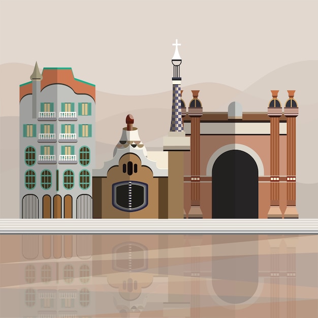 Illustration von Touristenattraktionen in Barcelona Spanien