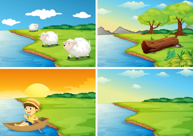 Illustration von vier Szenen der Landschaft