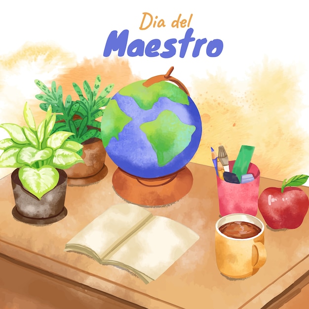 Illustration zum Tag des Aquarelllehrers auf Spanisch