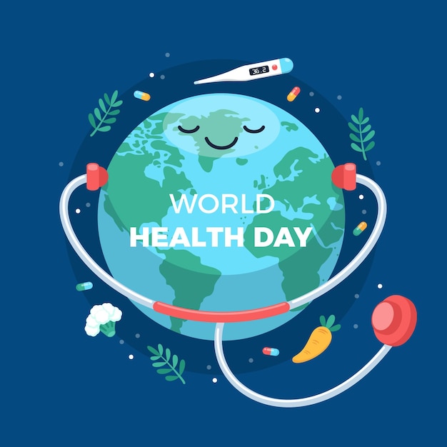 Illustration zum weltgesundheitstag mit planet und stethoskop
