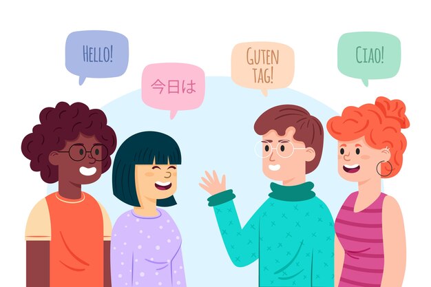 Illustrationen von den jungen Leuten, die in der Sammlung der verschiedenen Sprachen sprechen
