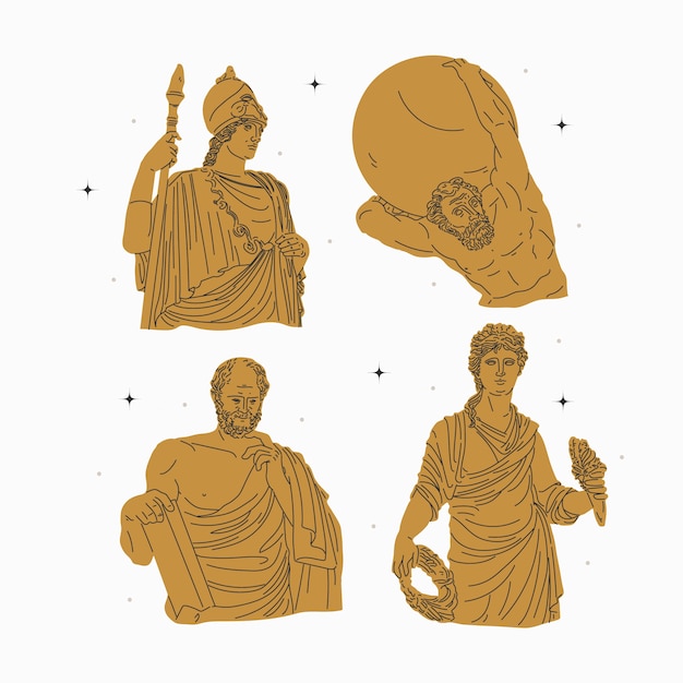 Kostenloser Vektor illustrationsset für griechische statuen