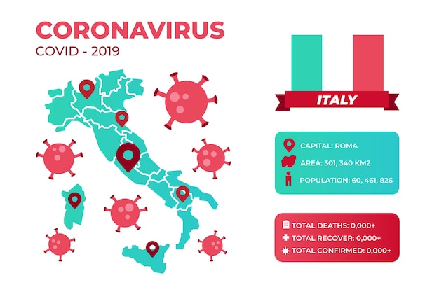 Kostenloser Vektor illustrierte coronavirus-infografik auf italien