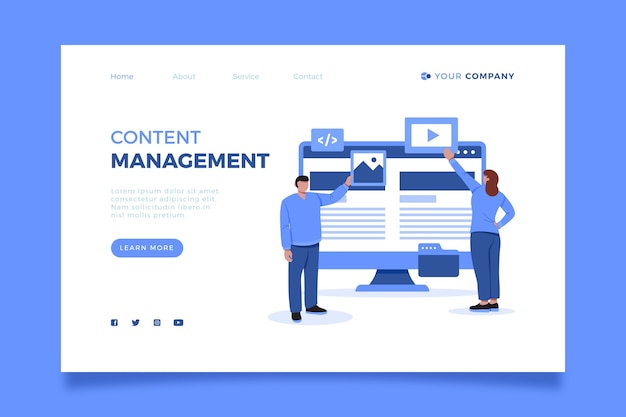 Illustrierte landingpage-vorlage für das content-management-system