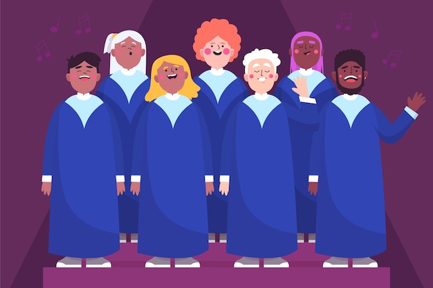 Illustrierte menschen, die in einem gospelchor singen