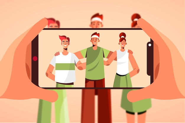 Illustrierte personen, die fotos mit dem smartphone machen