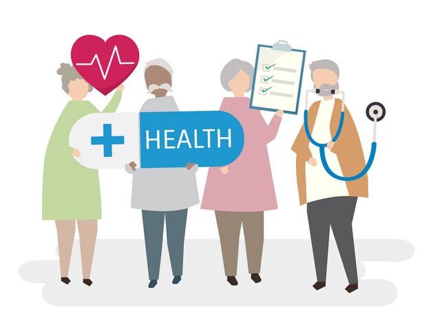 Illustrierte Senioren mit Schwerpunkt Gesundheit