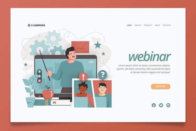 Kostenloser Vektor illustrierte webinar-landingpage